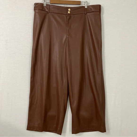 New Chico's Brown Faux Leather Wide Leg Crop Pants size 18 - Picture 1 of 11